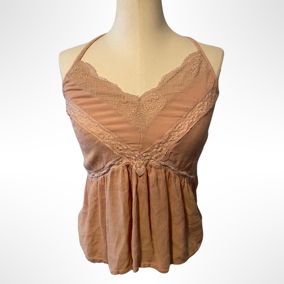 American Eagle Lace Detail Halter Tank Top Pastel Pink - Picture 1 of 9